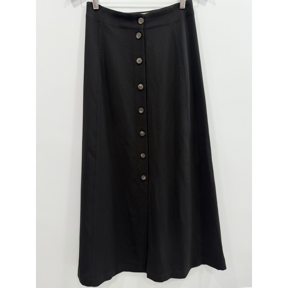 Sézane Fidji Skirt Black Button Front Midi Maxi A-Line Size 2 Minimalist NWT